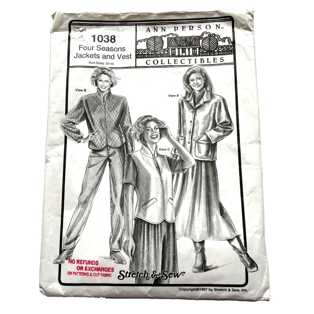 Ann Person Collectibles Sew Pattern Stretch & Sew 4 Season Jacket Vest 30 - 46